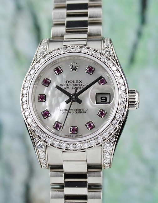 (image for) 100% ORIGINAL ROLEX LADY SIZE 18K WHITE GOLD OYSTER PERPETUAL DATEJUST / 179159